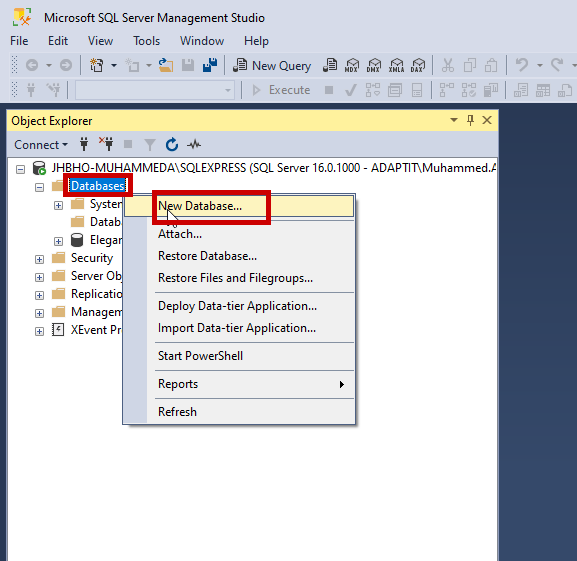 You should then create a new database by clicking the following