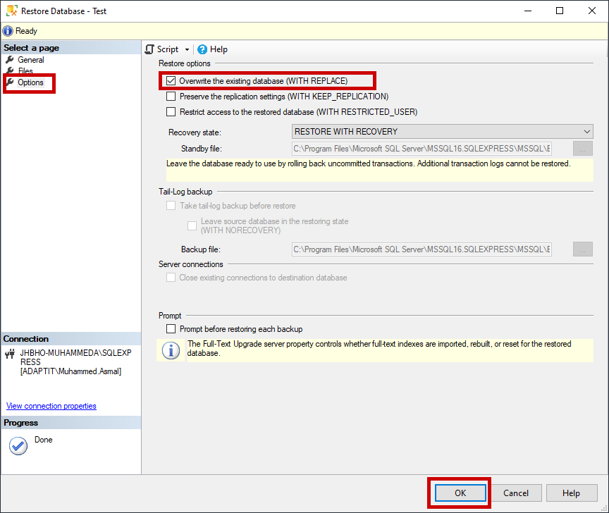 Tick the option to overwrite