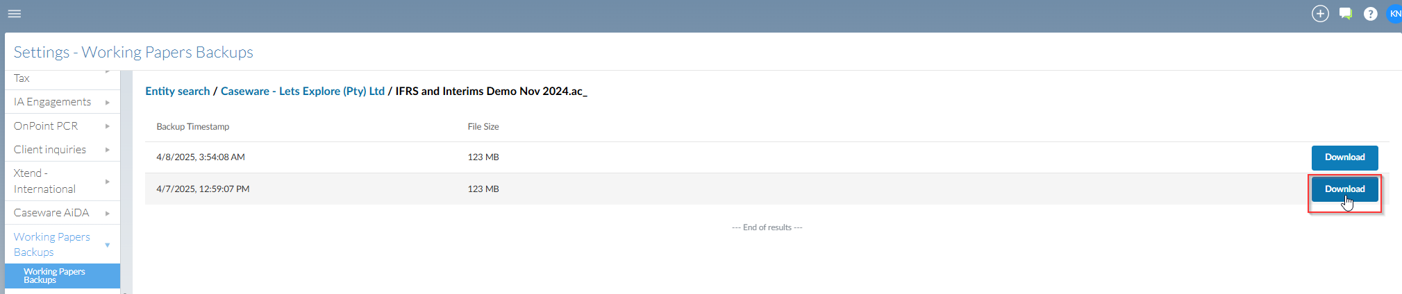 5. Once the download is complete, you would have retrieved a backup ...