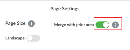 The toggle button for merging prior Areas in the Page Settings